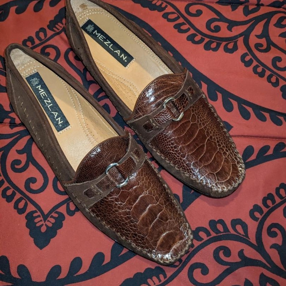 Mezlan Textured Brown Leather Slip-Ons